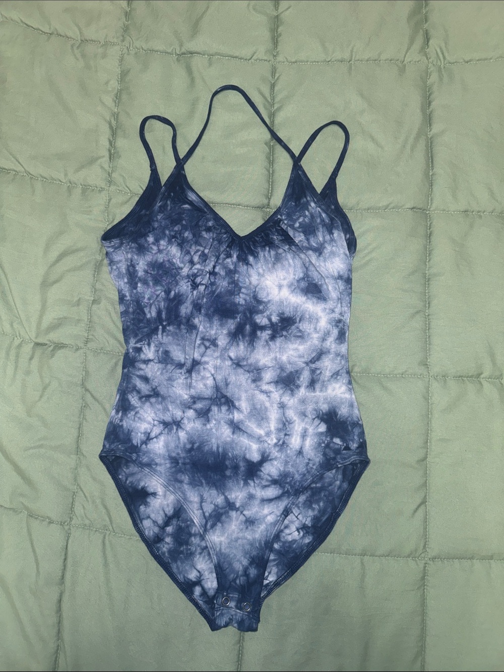 American Eagle Outfitters Navy Tie-Dye Spaghetti Strap Bodysuit